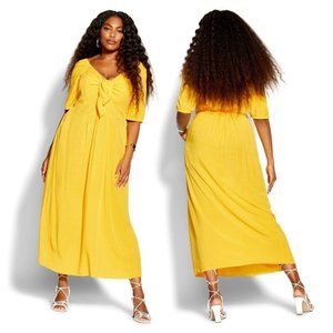 City Chic Women's Plus Size Pullover Flared hem Yellow Maxi Dress